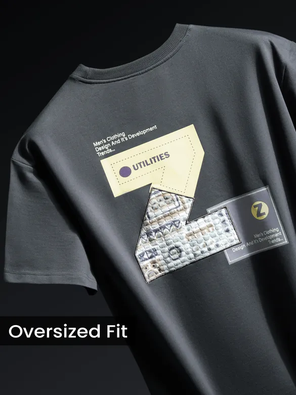 Dark Grey Z Embroidered Patch Oversized T-Shirt