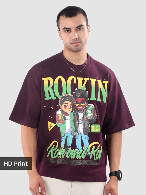 Dark Purple Rock and Roll HD Printed Oversized Tshirt