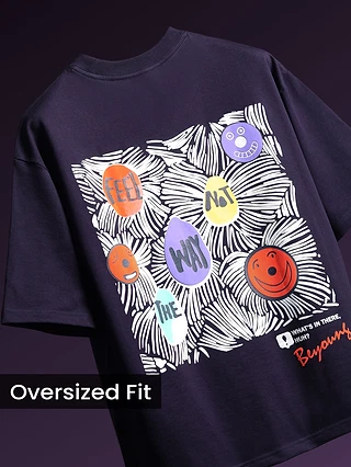 Dark Violet Blooming Puff Printed Oversized T-Shirt