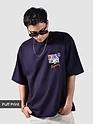 Dark Violet Blooming Puff Printed Oversized T-Shirt