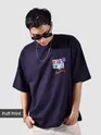 Dark Violet Blooming Puff Printed Oversized T-Shirt