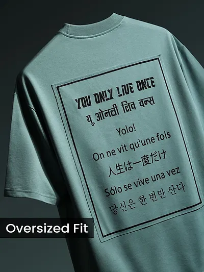 Dream Blue YOLO Back Patch Print Oversized T-Shirt