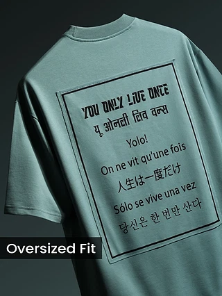 Dream Blue YOLO Back Patch Print Oversized T-Shirt