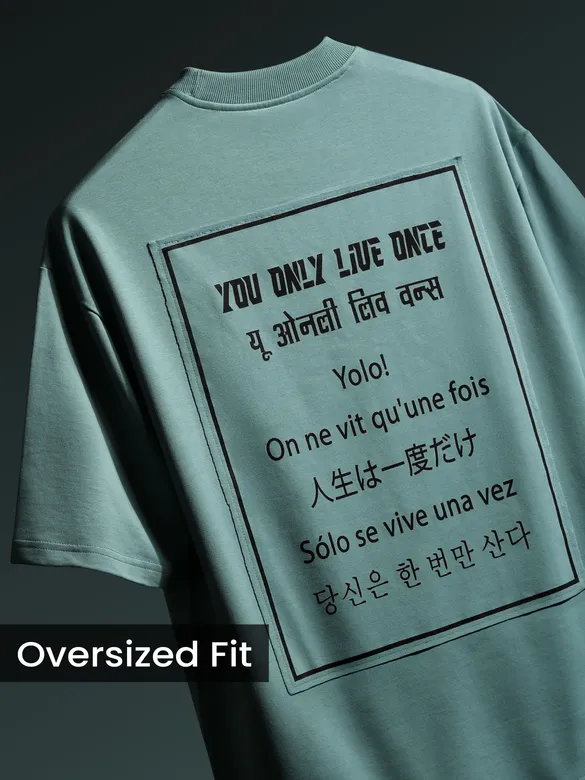 Dream Blue YOLO Back Patch Print Oversized T-Shirt