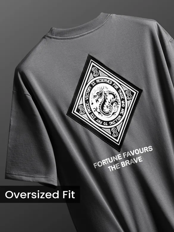 Grey Chinese Dragon Back Patch Oversized T-Shirt