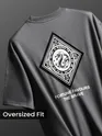 Grey Chinese Dragon Back Patch Oversized T-Shirt