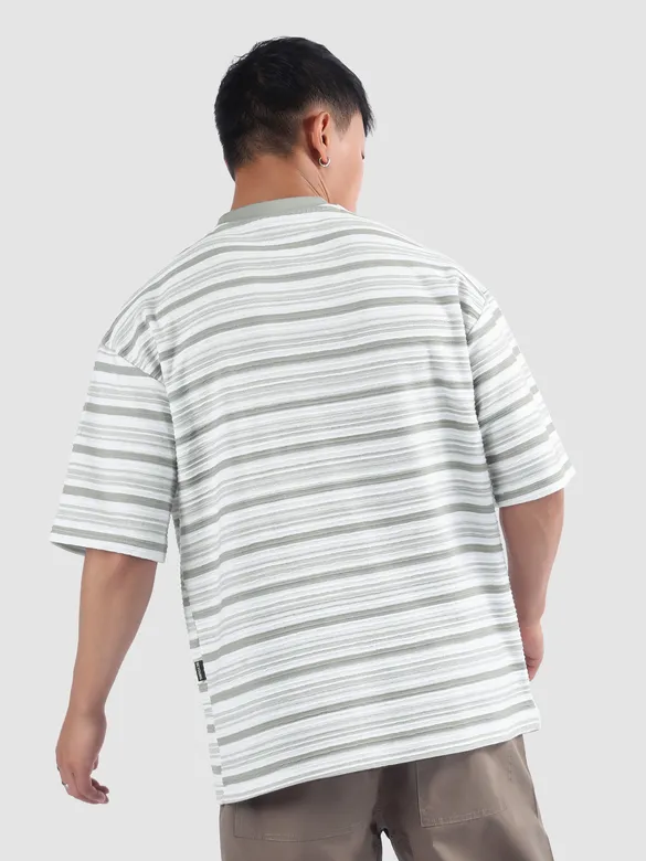 Grey Stripe Textured Oversized T-Shirt