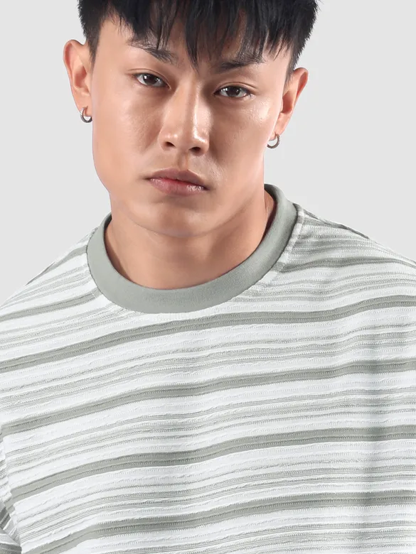 Grey Stripe Textured Oversized T-Shirt