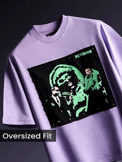Lavender HD Print Patch Oversized T-Shirt
