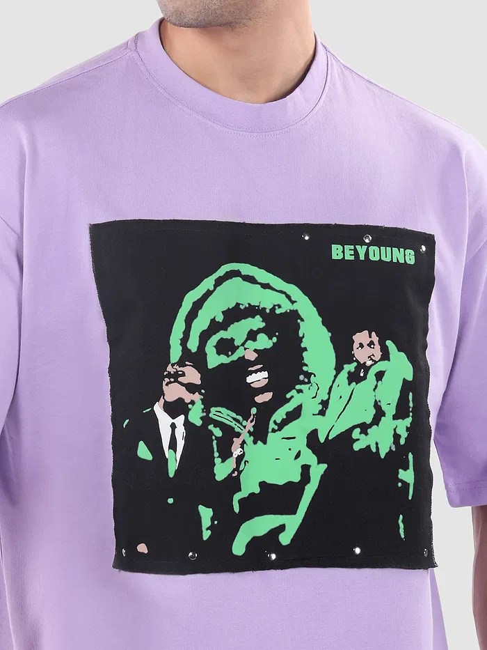 Lavender HD Print Patch Oversized T-Shirt
