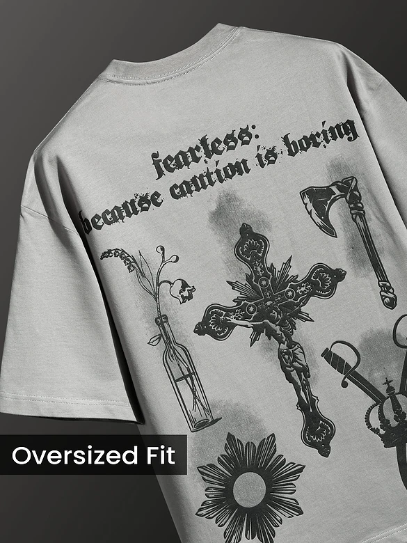 Light Grey Spray Print Gothic Oversized T-Shirt