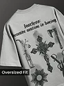 Light Grey Spray Print Gothic Oversized T-Shirt