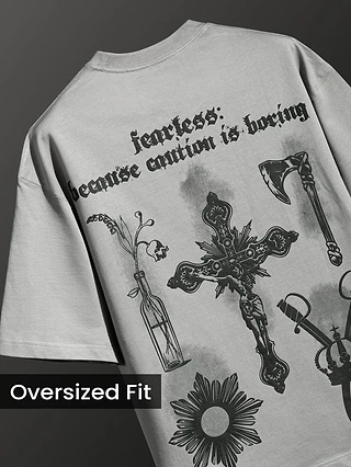 Light Grey Spray Print Gothic Oversized T-Shirt