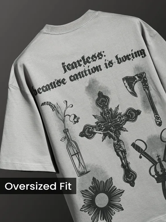 Light Grey Spray Print Gothic Oversized T-Shirt