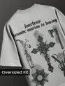 Light Grey Spray Print Gothic Oversized T-Shirt