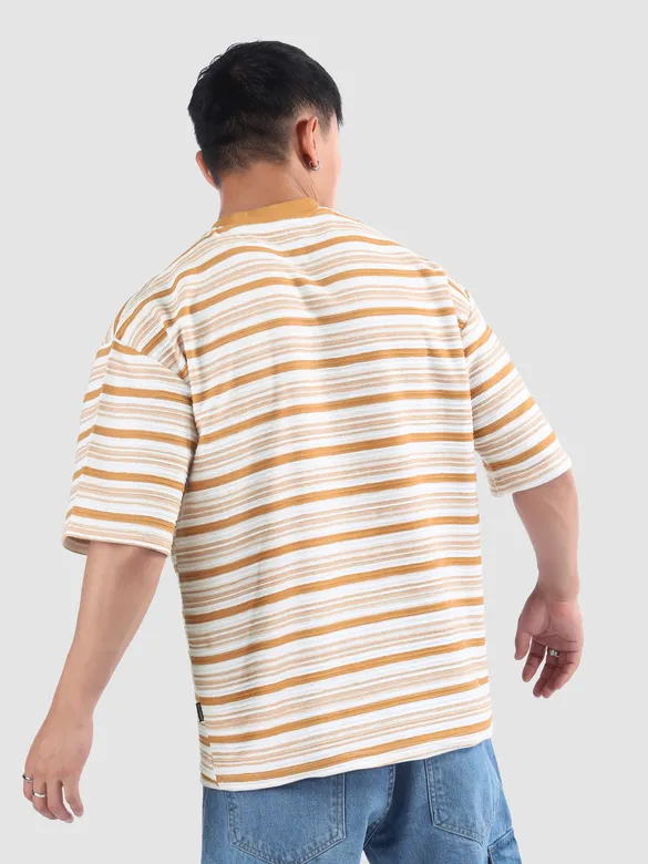 Orange Stripe Textured Oversized T-Shirt