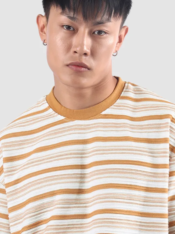 Orange Stripe Textured Oversized T-Shirt