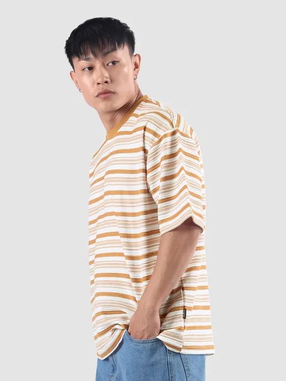 Orange Stripe Textured Oversized T-Shirt