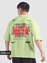 Pista Green Distressed Typo Puff Print Oversized T-Shirt