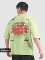 Pista Green Distressed Typo Puff Print Oversized T-Shirt