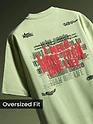 Pista Green Distressed Typo Puff Print Oversized T-Shirt
