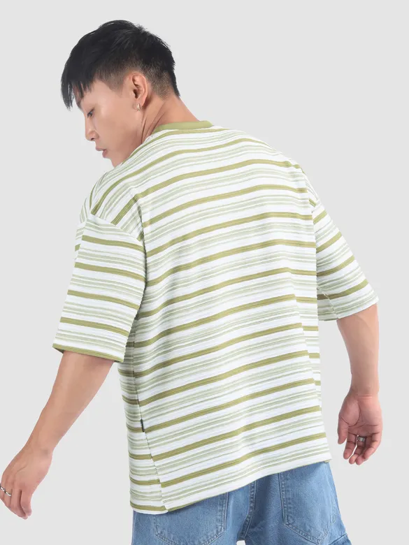 Sage Stripe Textured Oversized T-Shirt