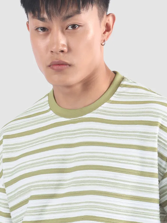 Sage Stripe Textured Oversized T-Shirt