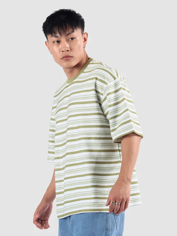 Sage Stripe Textured Oversized T-Shirt