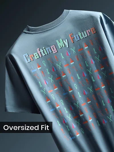 Smoky Blue Typography Printed Oversized T-Shirt