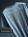 Smoky Blue Typography Printed Oversized T-Shirt