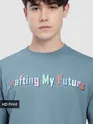 Smoky Blue Typography Printed Oversized T-Shirt
