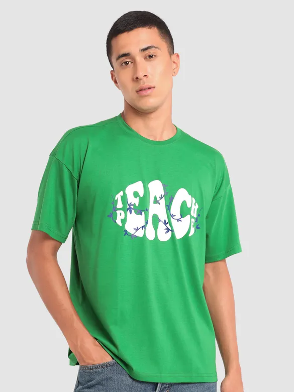 Teach Peace Printed Oversized T-shirt for Men, 