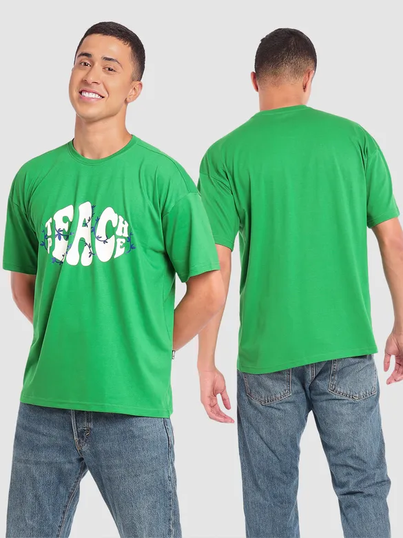 Teach Peace Printed Oversized T-shirt for Men
