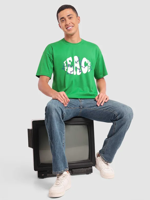 Teach Peace Printed Oversized T-shirt for Men
