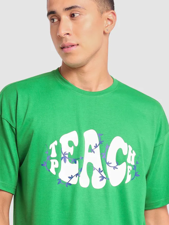 Teach Peace Printed Oversized T-shirt for Men