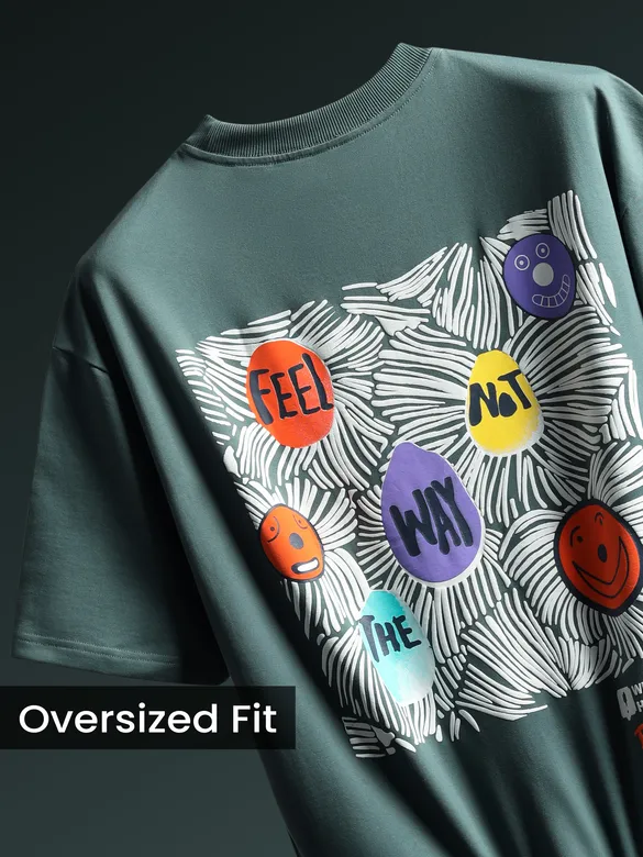 Teal Green Blooming Puff Printed Oversized T-Shirt