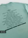 Teal Green Peace Printed Ribbed Edge Oversized T-Shirt