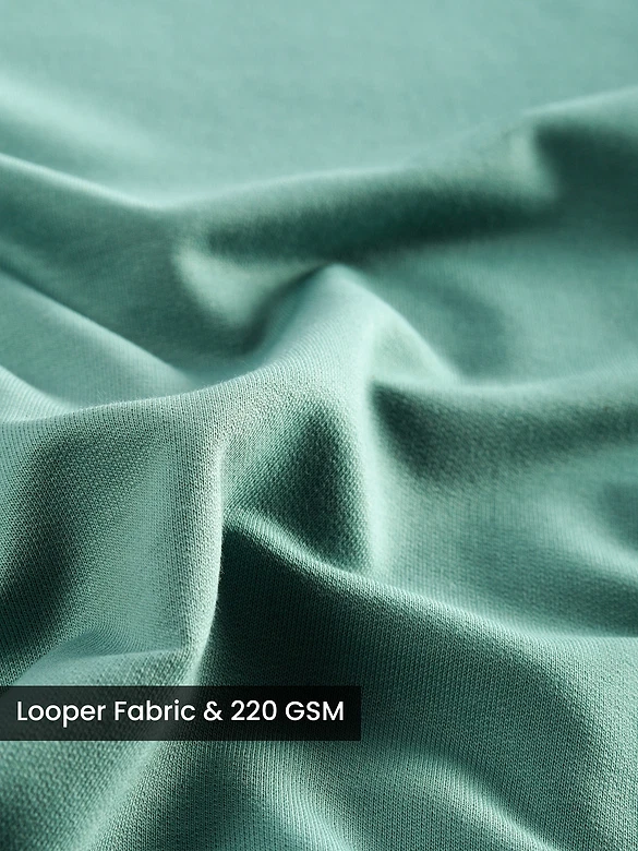 Teal Green Peace Printed Ribbed Edge Oversized T-Shirt