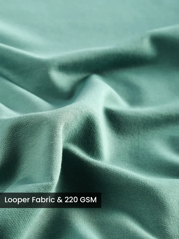Teal Green Peace Printed Ribbed Edge Oversized T-Shirt