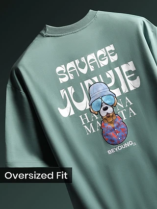 Teal Green Savage Junkie Embroidered Patch Oversized T-Shirt