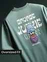 Teal Green Savage Junkie Embroidered Patch Oversized T-Shirt