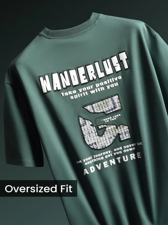 Teal Green Wanderlust Back Patch Oversized T-Shirt