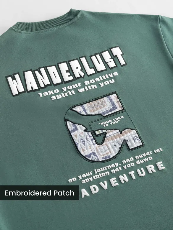 	 Teal Green Wanderlust Back Patch Oversized T-Shirt