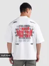 White Distressed Typo Puff Print Oversized T-Shirt