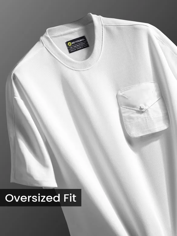 White Puff Patch Pocket Oversized T-Shirt