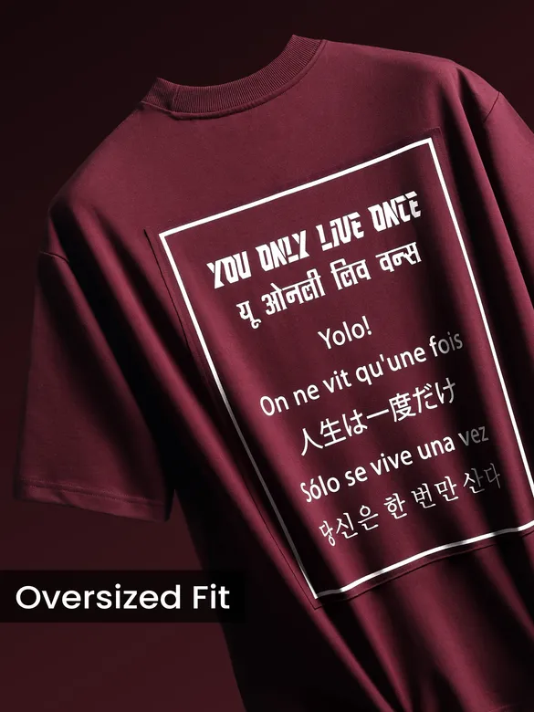 Wine YOLO Back Patch Print Oversized T-Shirt