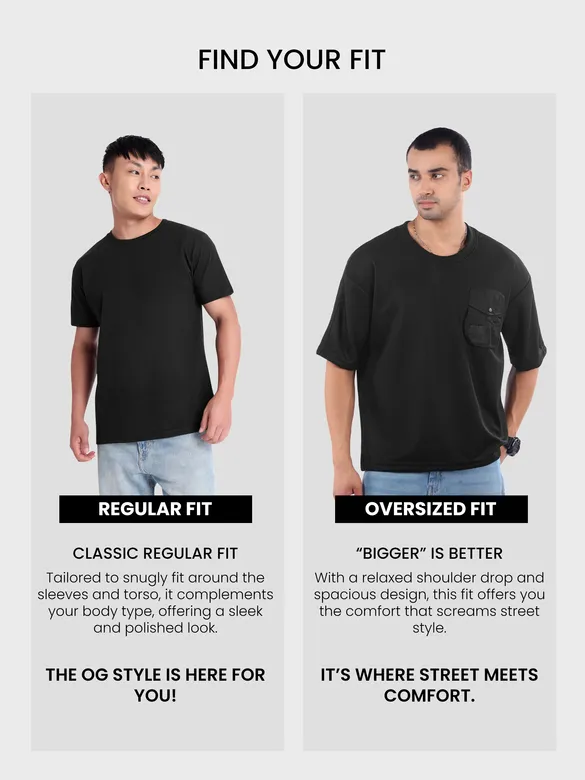 Black Puff Patch Pocket Oversized T-Shirt