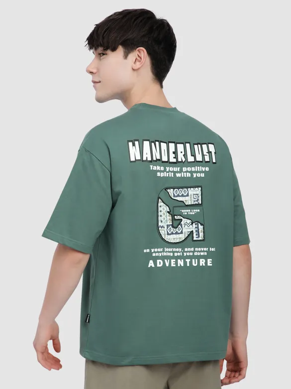 Teal Green Wanderlust Back Patch Oversized T-Shirt