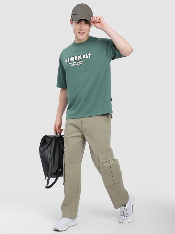 Teal Green Wanderlust Back Patch Oversized T-Shirt
