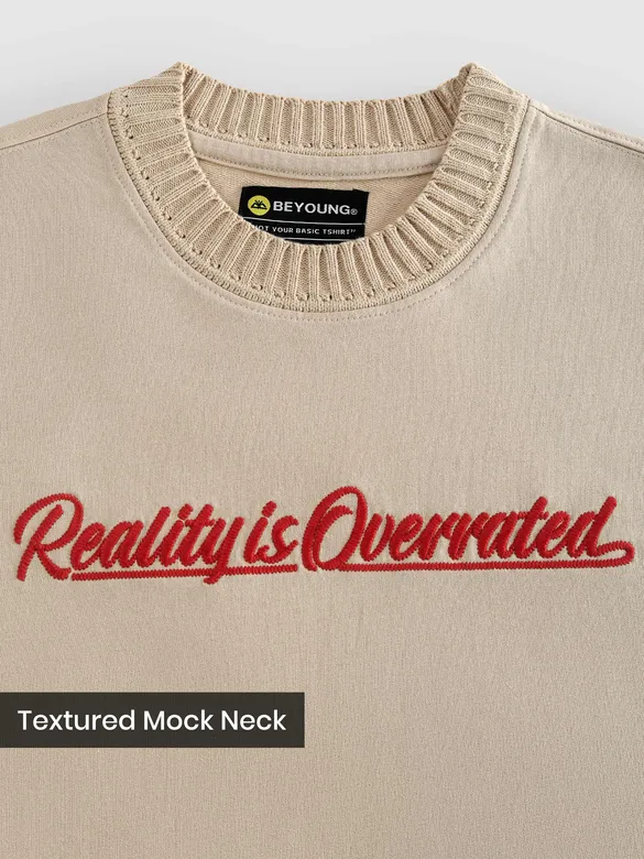 Beige Mock Neck Embroidered T-Shirt